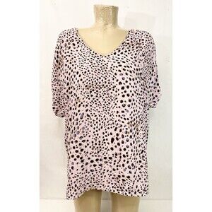 CAbi Shirt S Small 44” V Neck Short Sleeve Pink Blue Animal Print Blouse Top